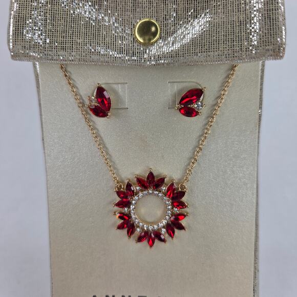 Anne Klein Gold-Tone Red Crystal Cluster Pendant Necklace & Earrings Set NEW - Picture 4 of 7